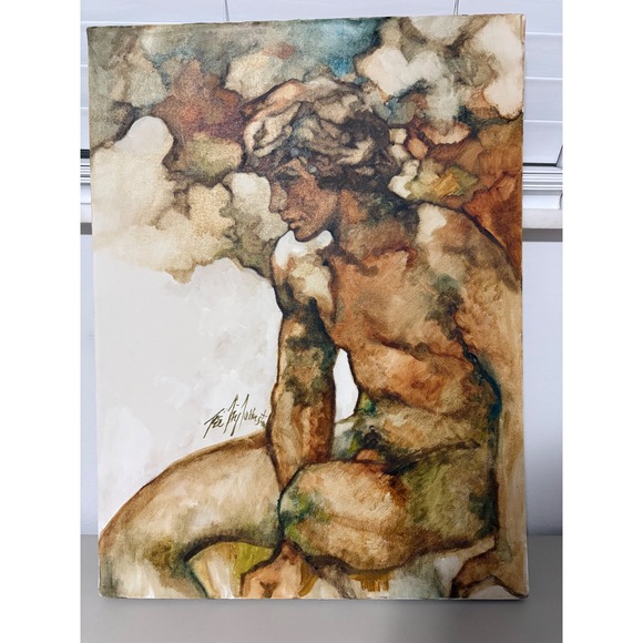 VTG 1984 Original Oil Painting Male Figure Classical Nude Art 18x24 Signed